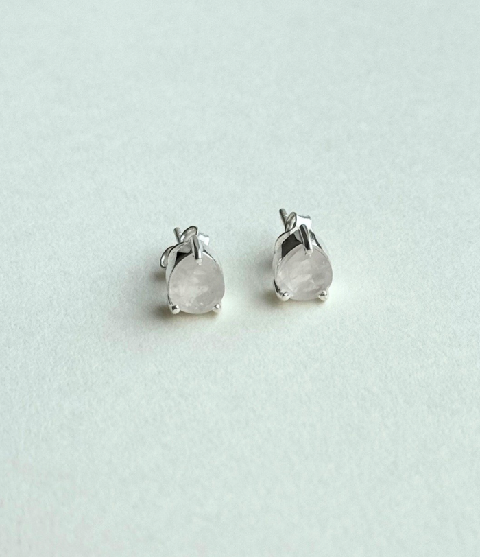 Water drop Rose quartz stud earrings