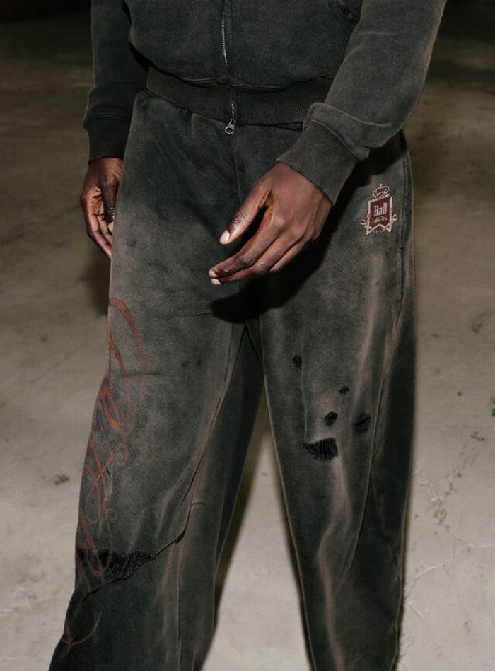 Royal Classic Distressed 2-Way Curved Jogger Trousers - Black