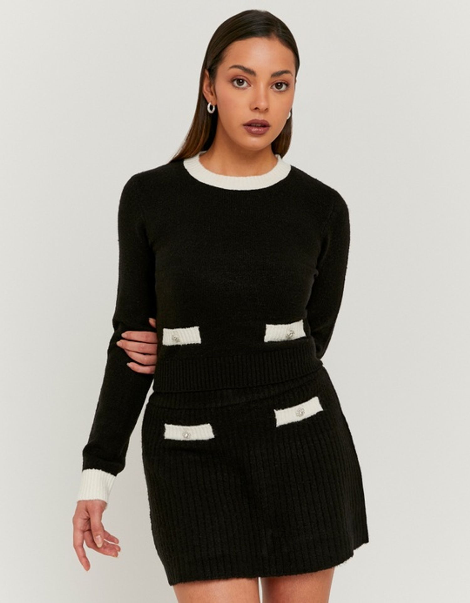 Black Knitted Skirt with Contrast Details