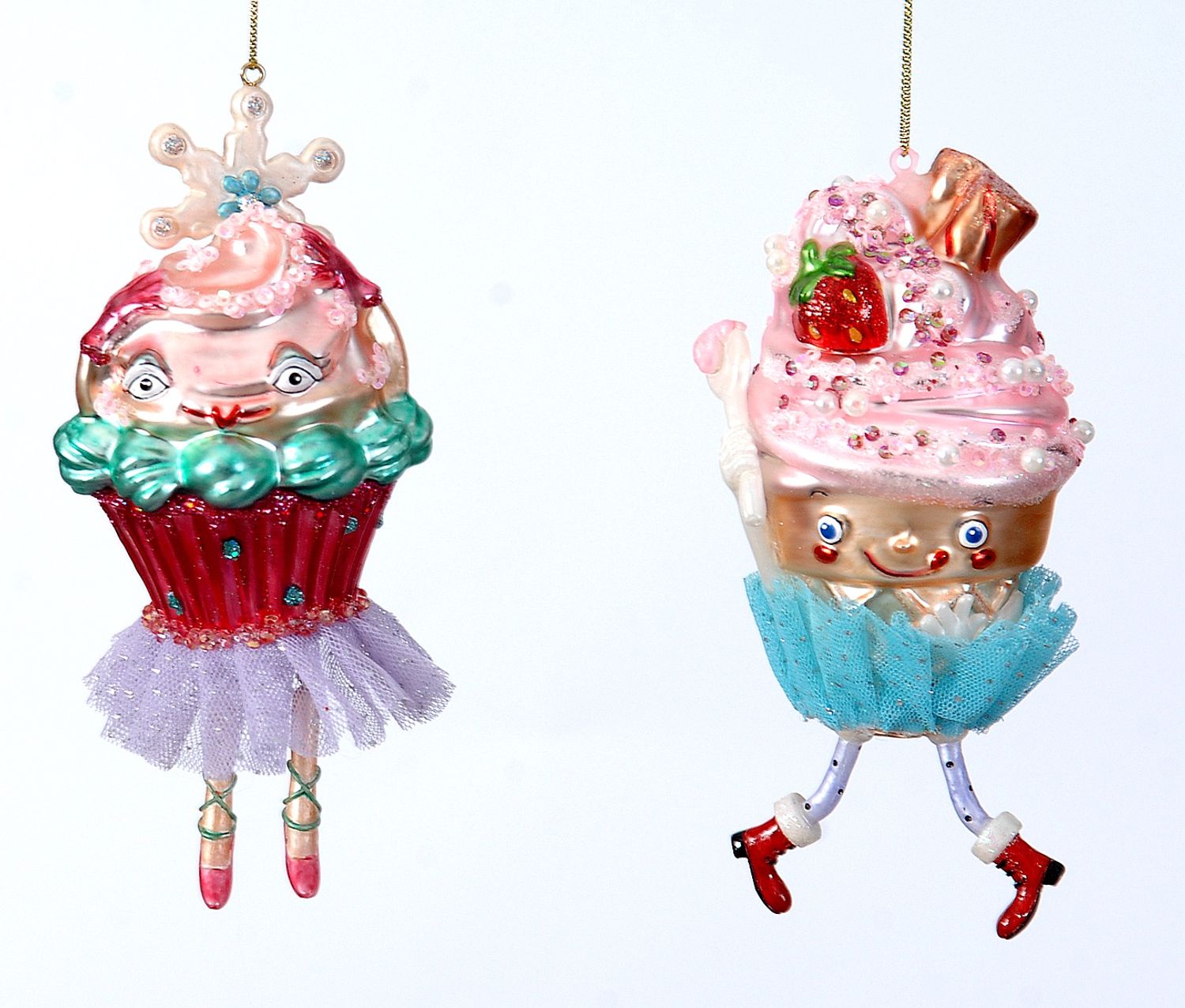 Glass ice cream girl w/face & dangle feet 