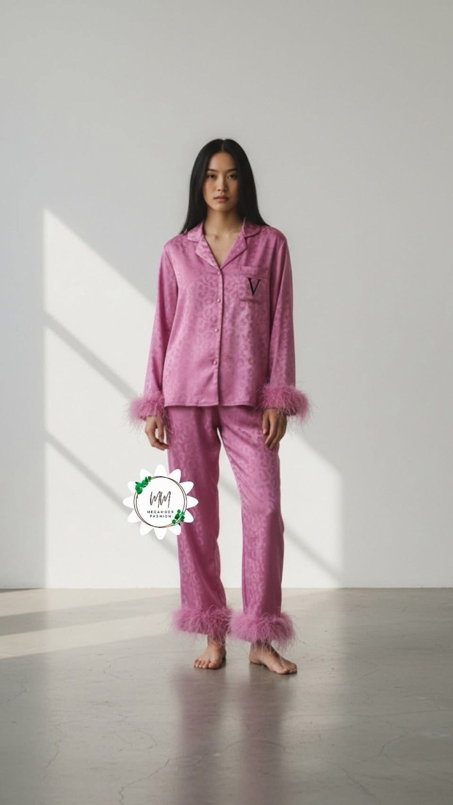 Pink V/S silk pajama