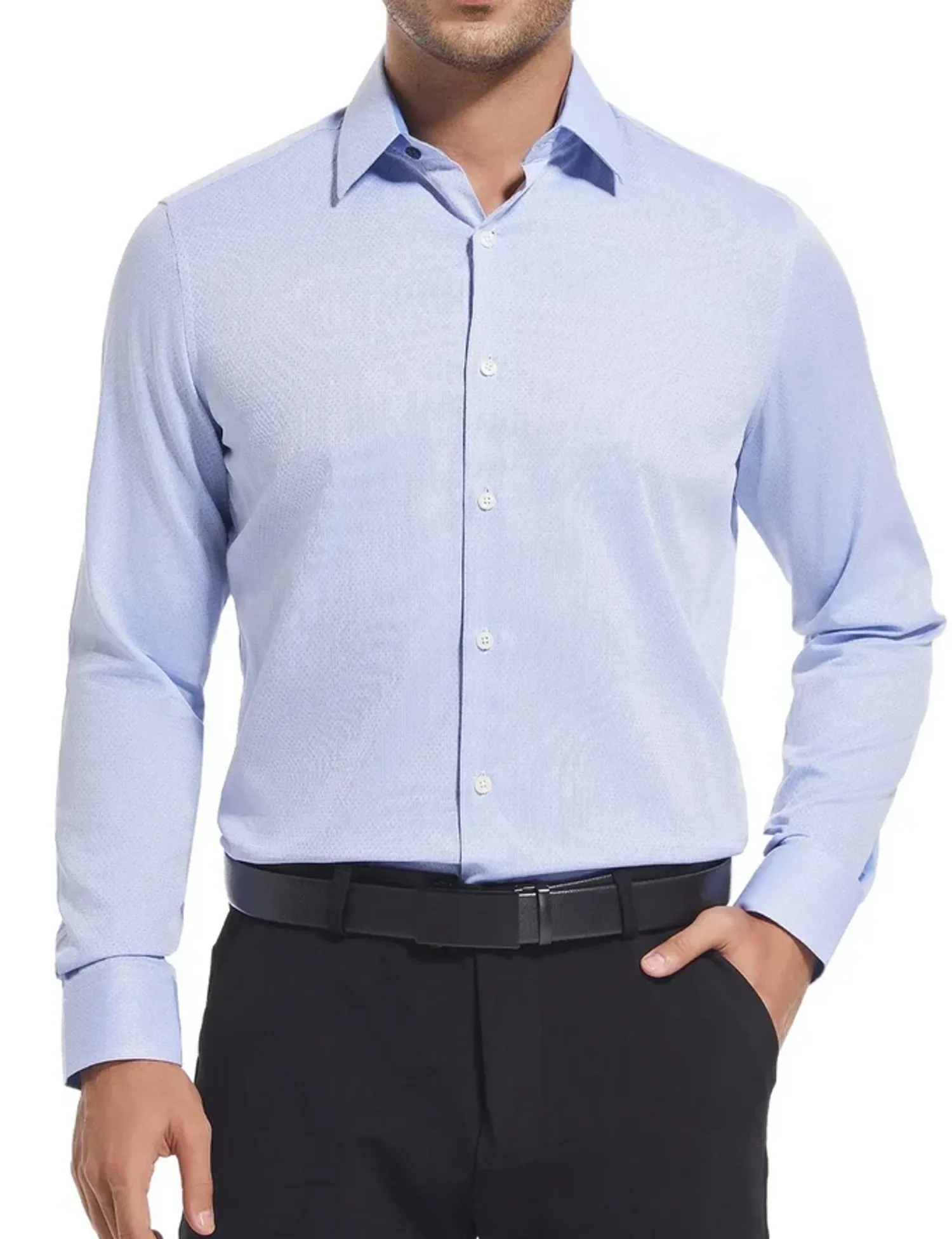 Duchamp Men's Slim Fit Cotton Stretch Shirt, Light Blue, XXLarge