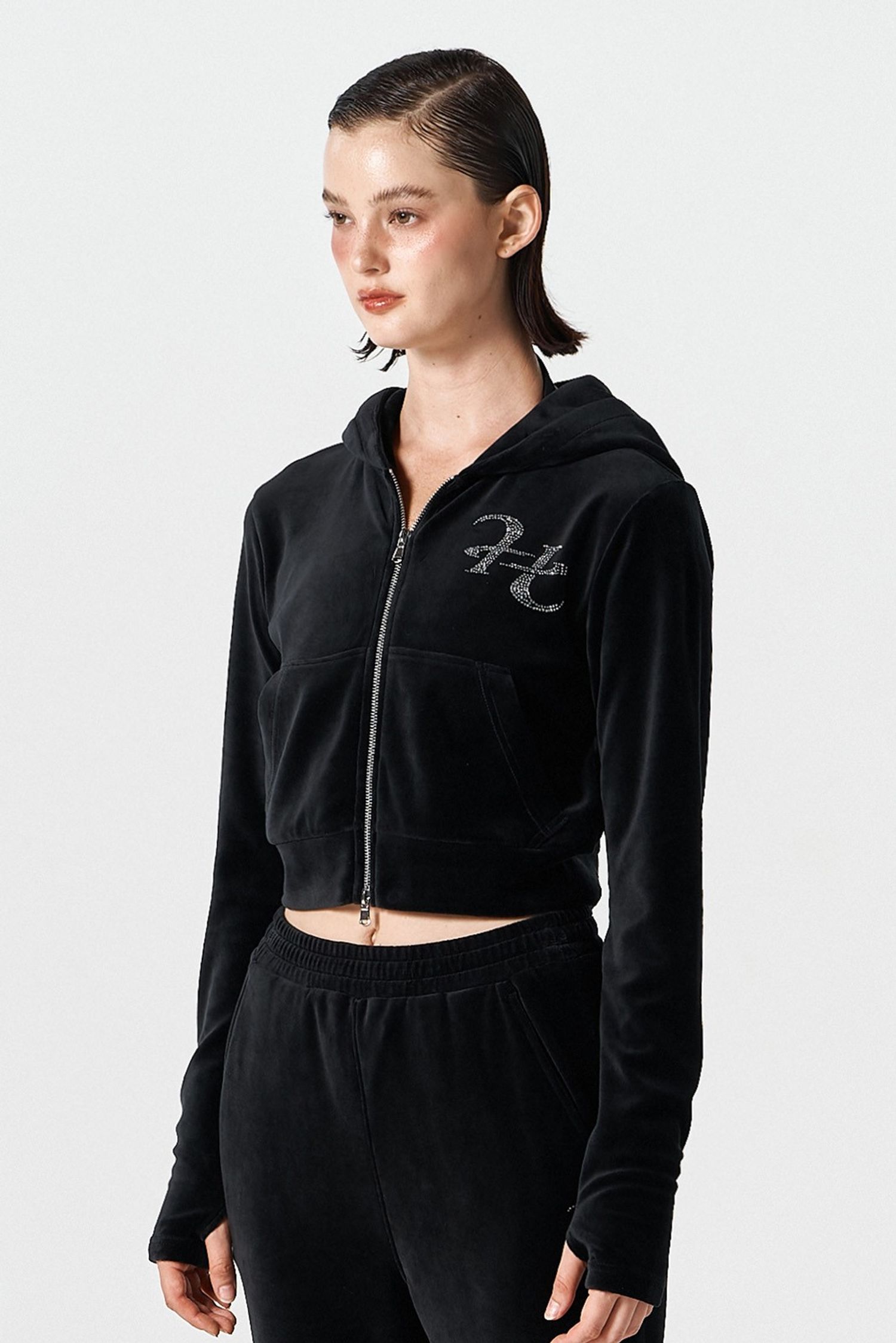 Velour Crop Hoodie Zip-up