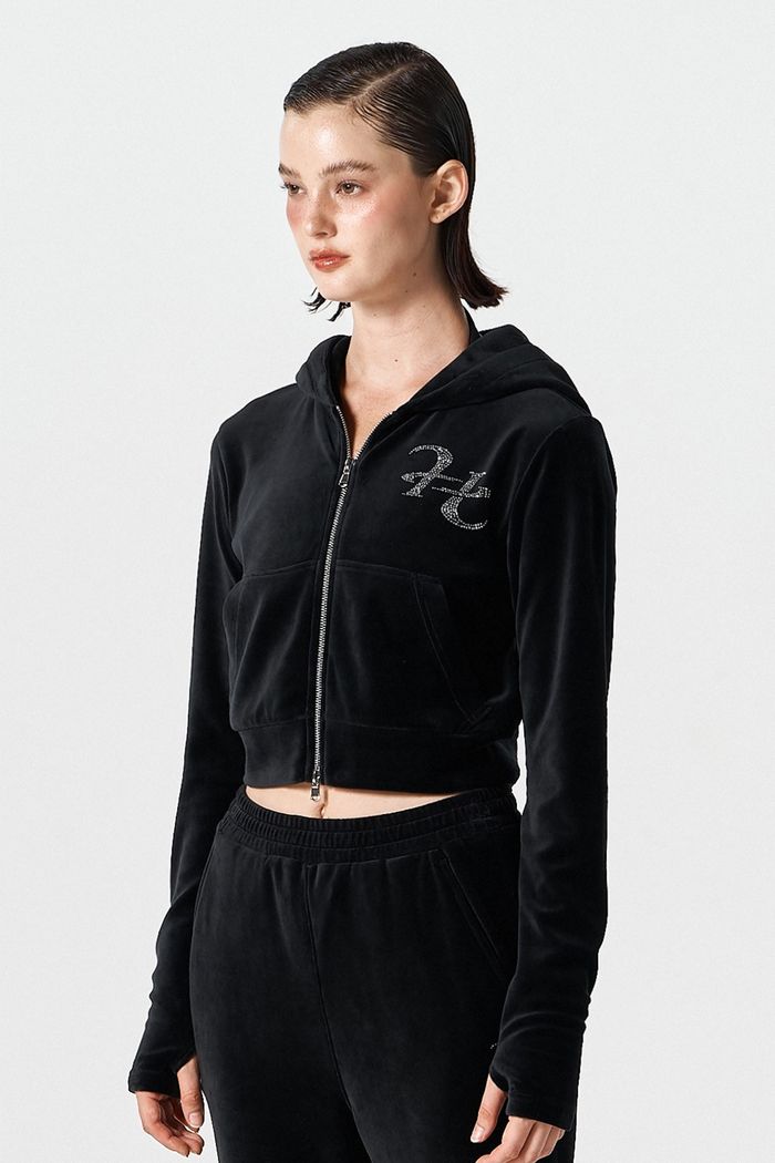 Velour Crop Hoodie Zip-up
