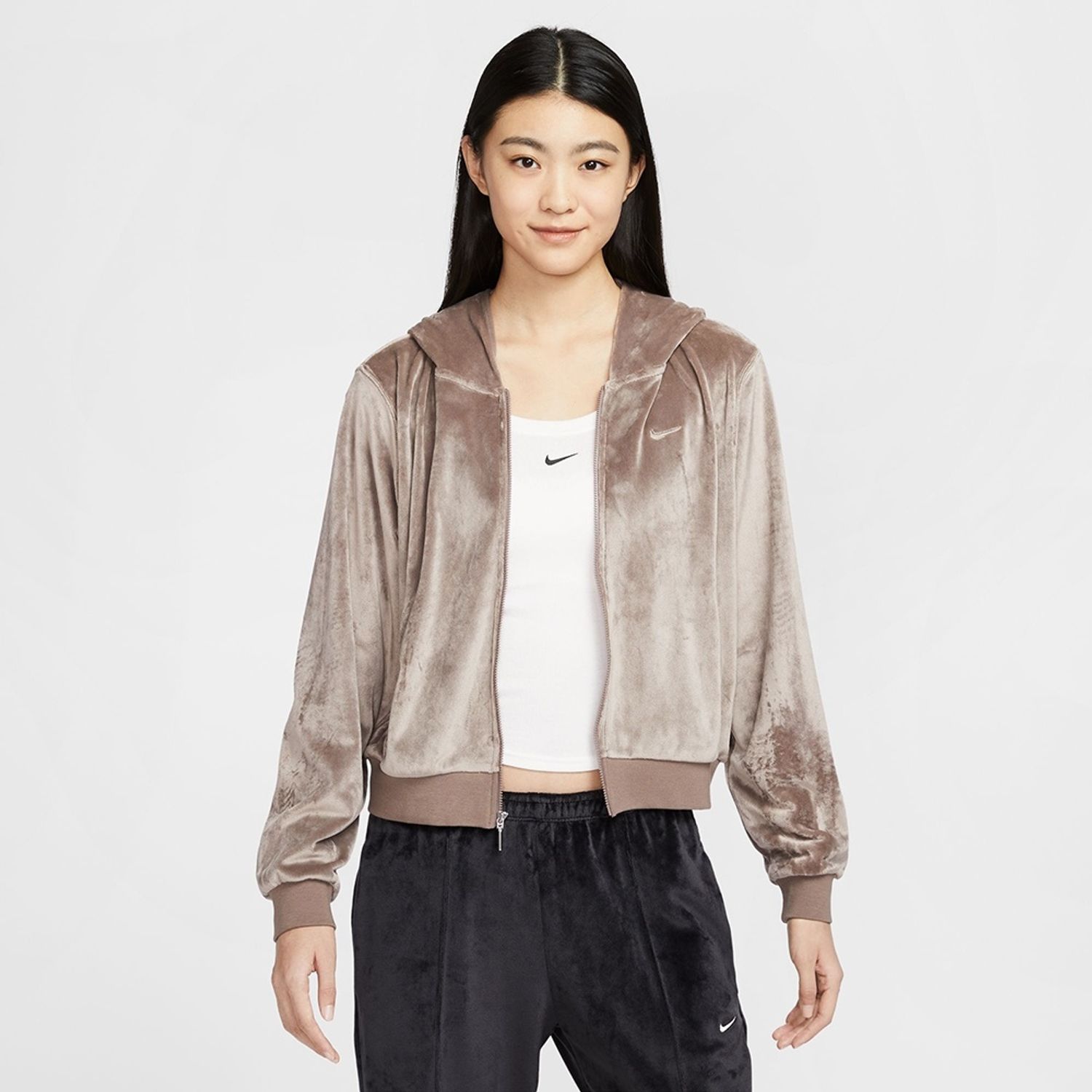  Women's Loose Velour Full-Zip Hoodie