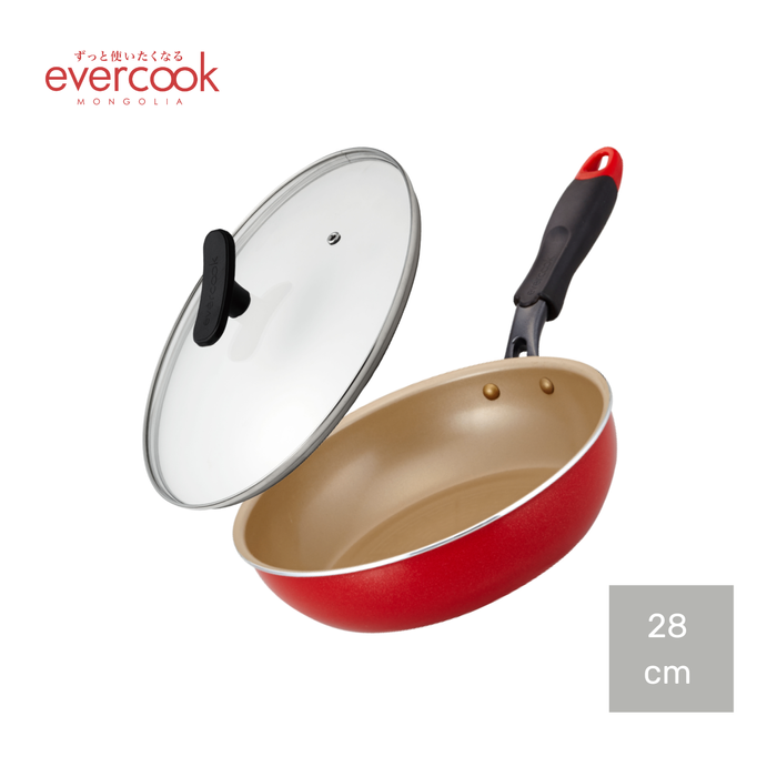 EVERCOOK Хайруулын таваг 28см, шилэн тагтай