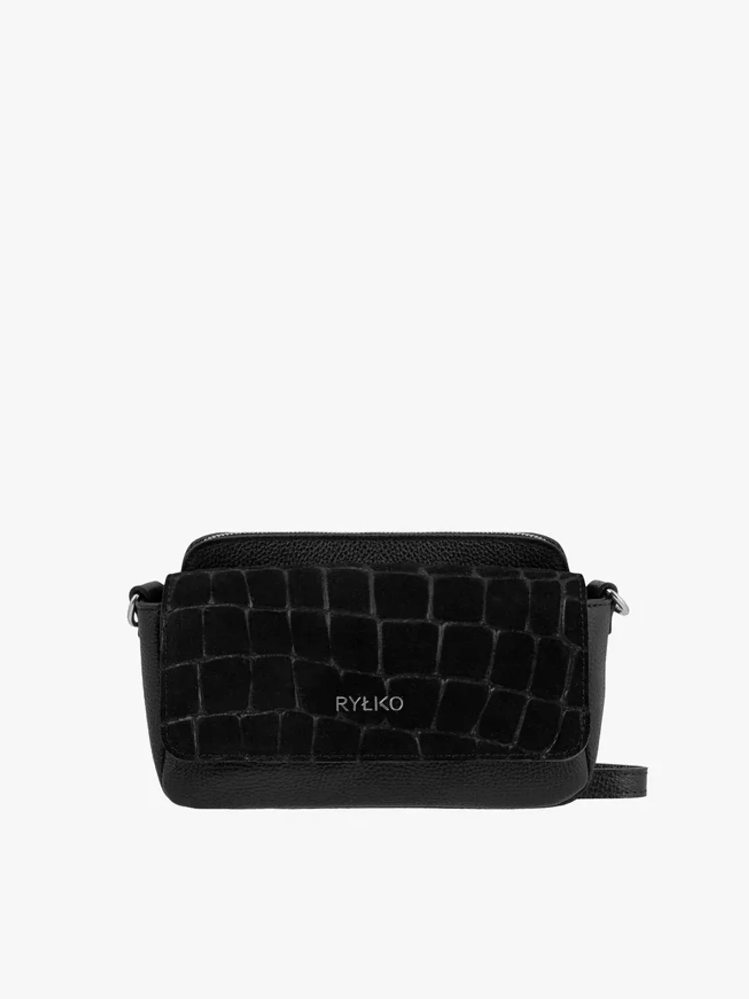 Black small handbag crocodile leather pattern
