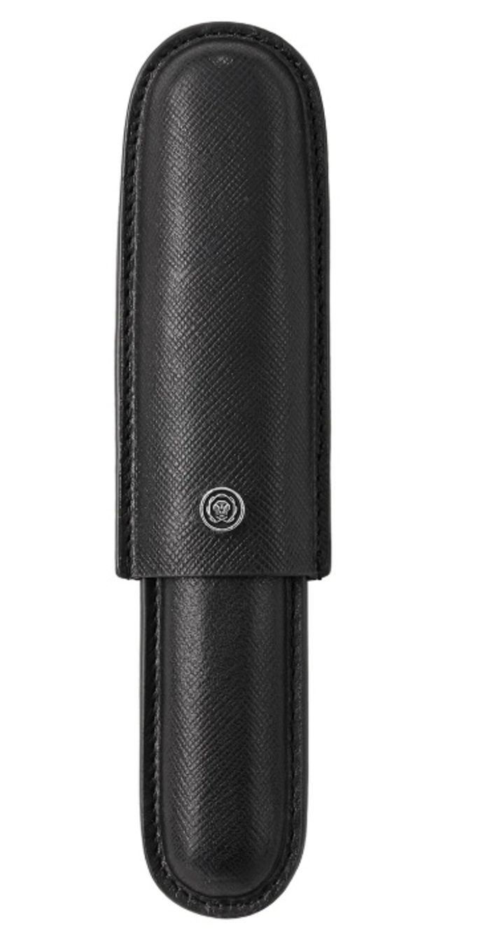 Townsend Black Lacquer Ballpoint Pen with Classic Black Cigar Style Leather Single Pen Case Gift Set