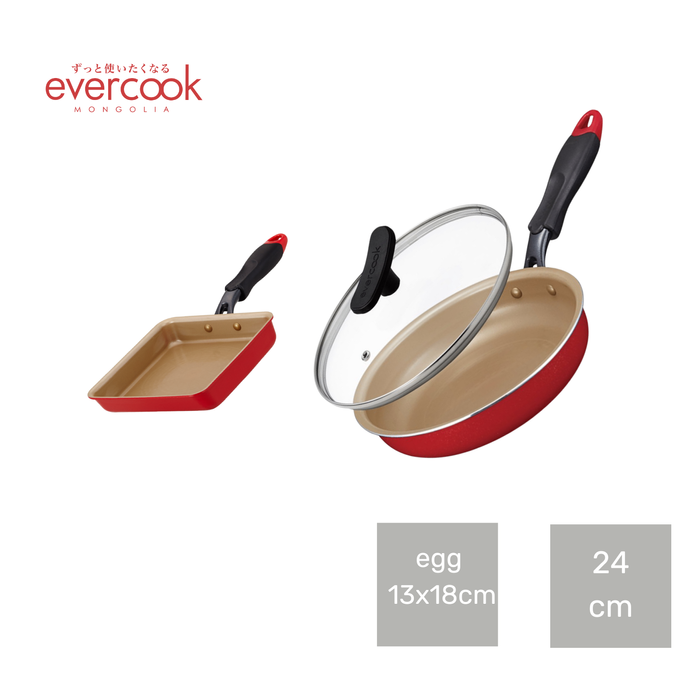 EVERCOOK Хос хайруулын тавгийн сет : egg 13*18см болон 24см хайруулын таваг 