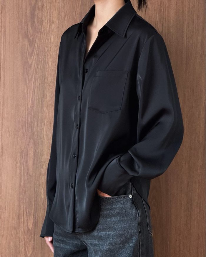 OVERSIZED SATIN BLOUSE - BLACK