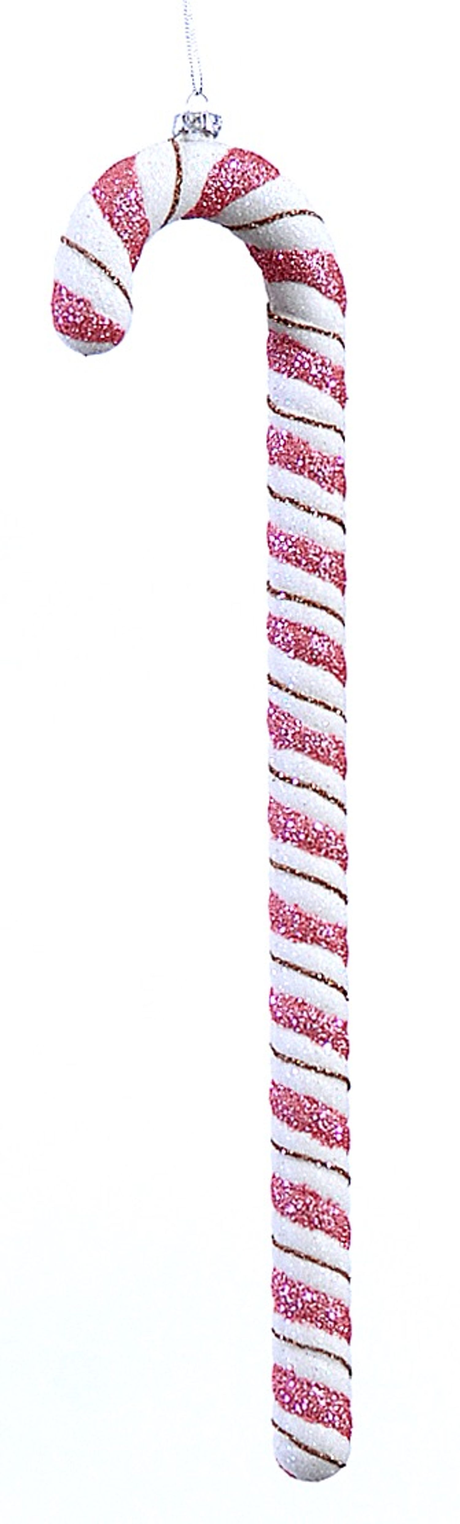 Plastic pink & white glittered candy cane