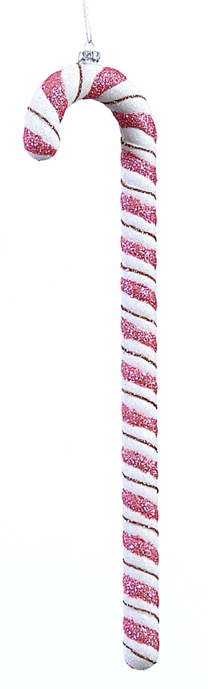 Plastic pink & white glittered candy cane