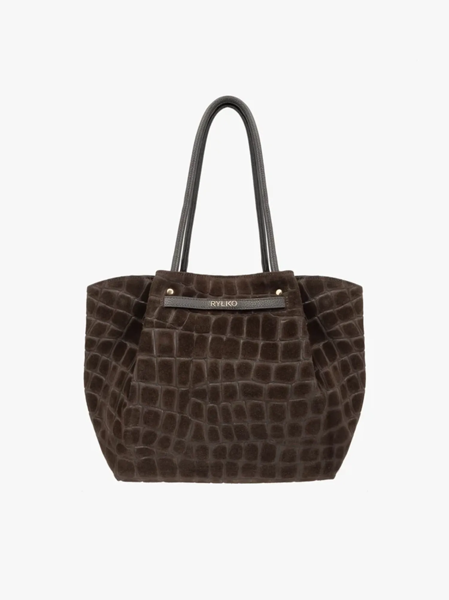 Brown crocodile-pattern handbag