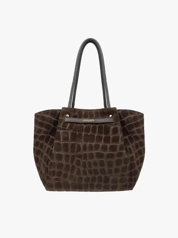 Brown crocodile-pattern handbag