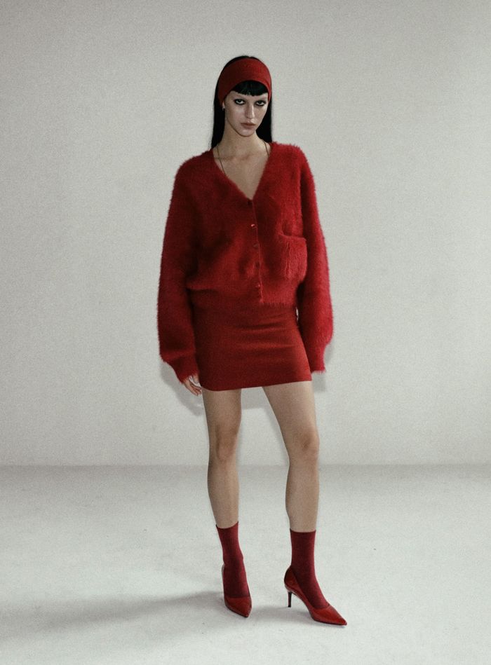 BS Mohair V-neck Cardigan - Red