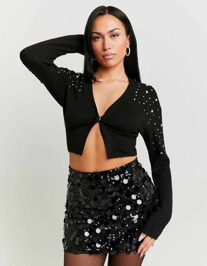 Cropped Cardigan with Bow Strass Pin
