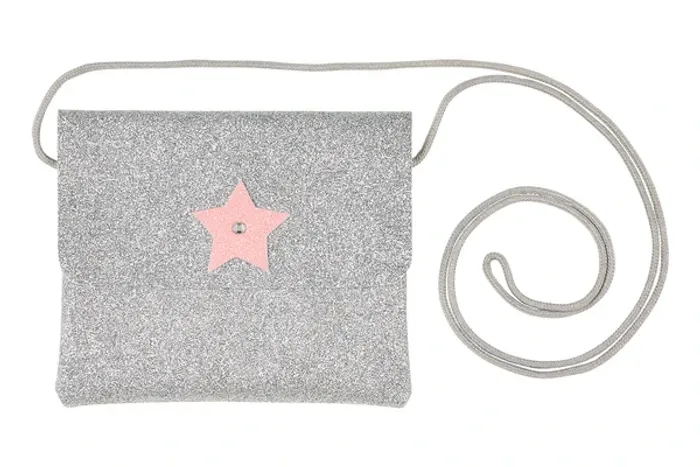 Bag Bapke silver glitter, pink star