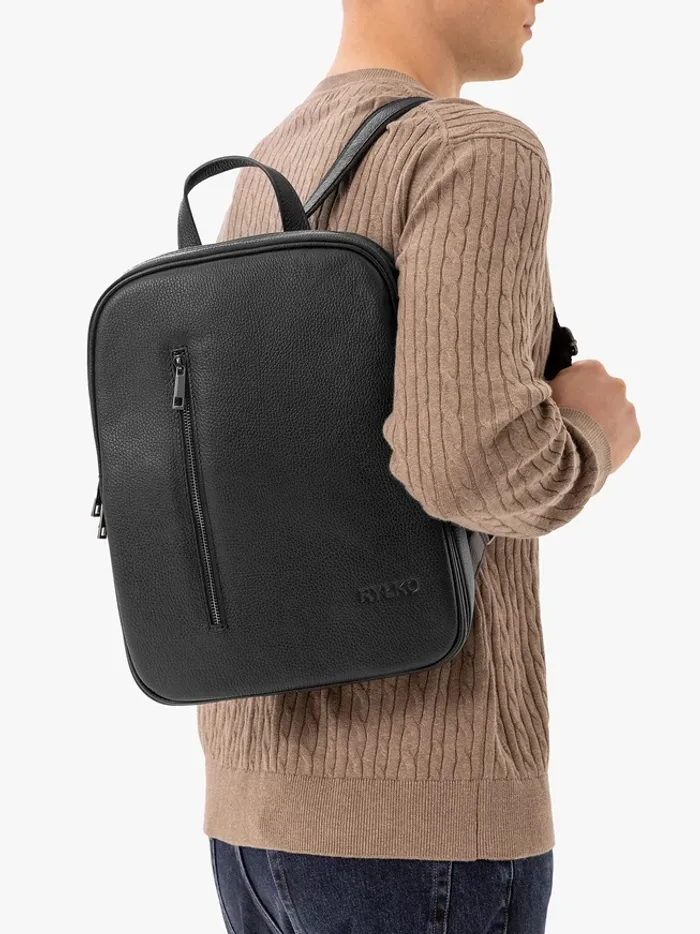 Black grain leather backpack