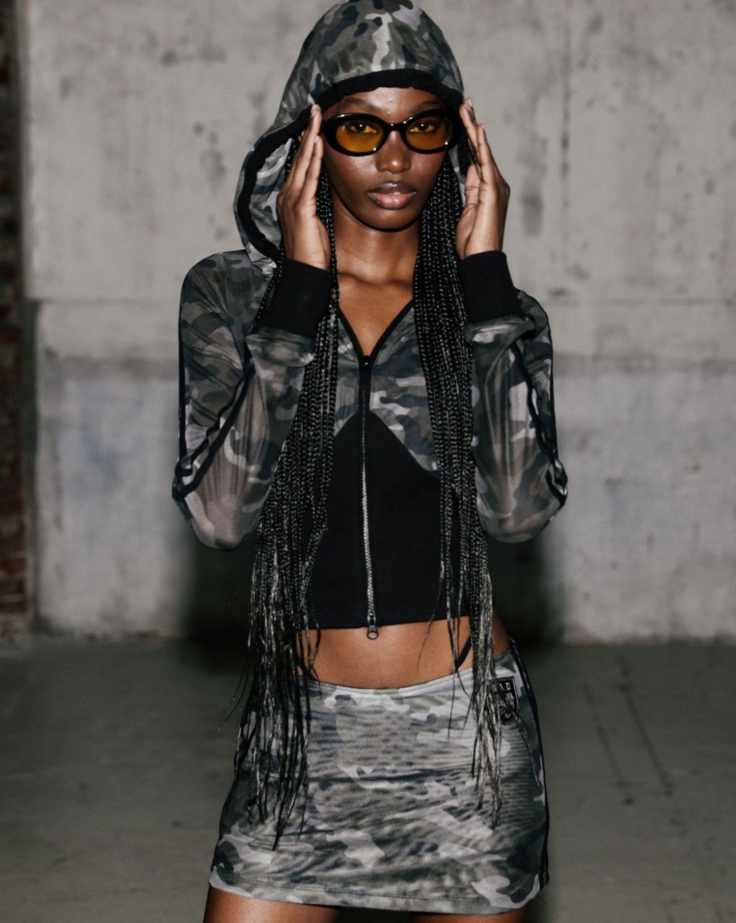 Vintage Club Slim Fit Hooded Zip-up - Black Camo