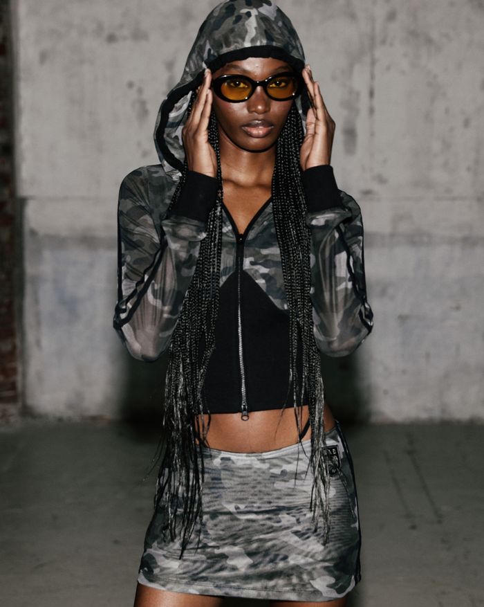 Vintage Club Slim Fit Hooded Zip-up - Black Camo