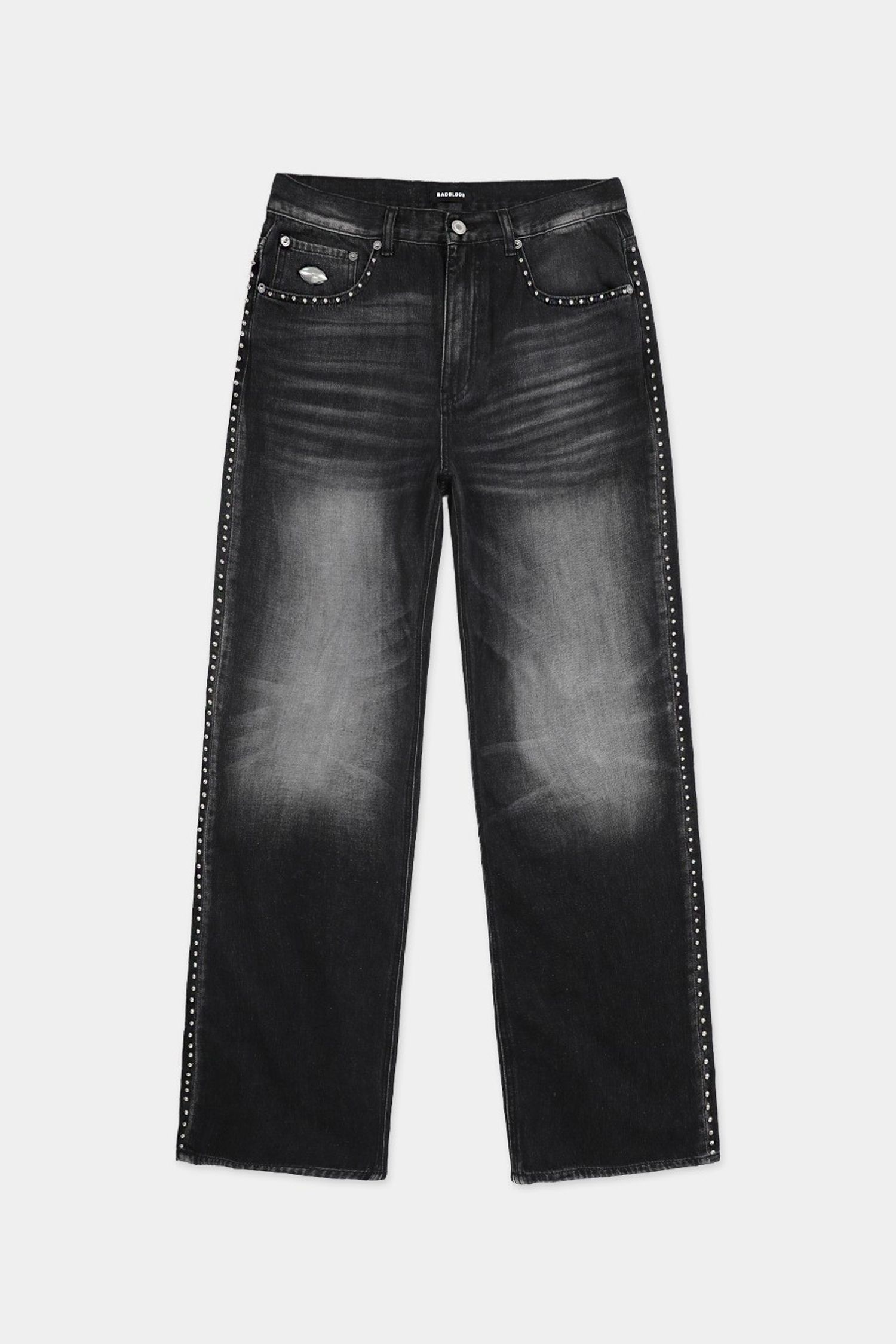 Studded Denim Pants Relax Fit- Black 
