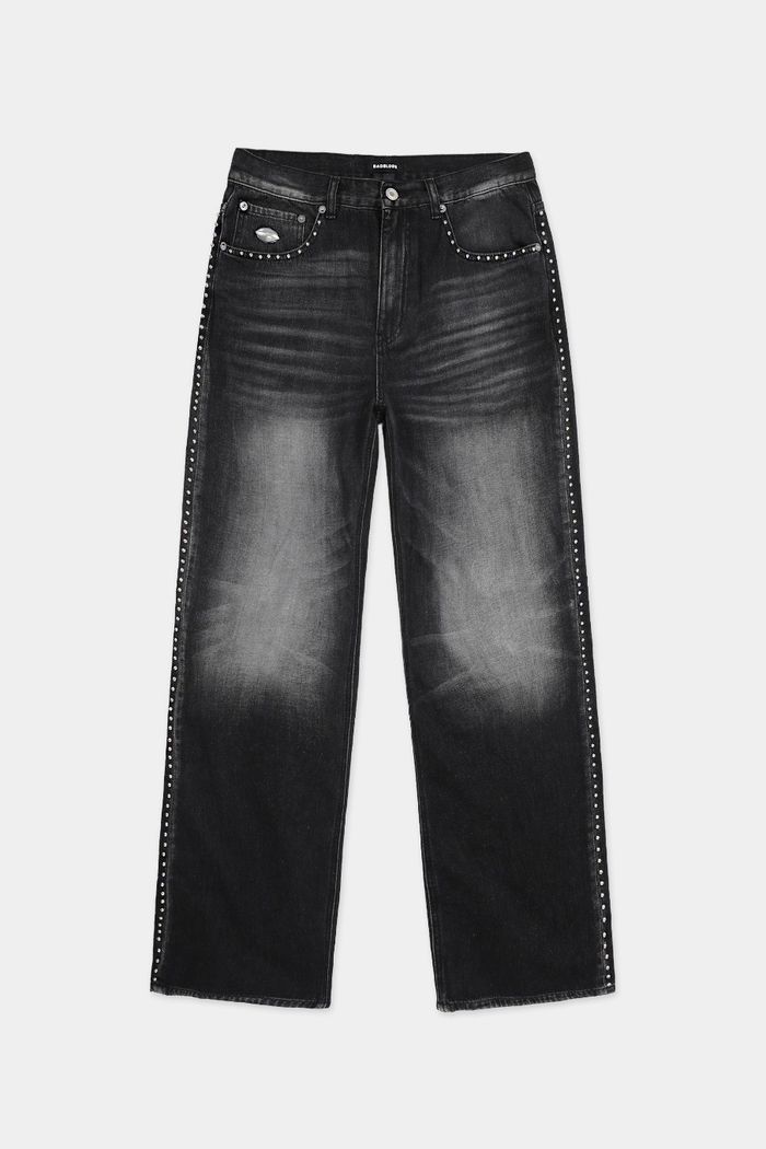 Studded Denim Pants Relax Fit- Black 