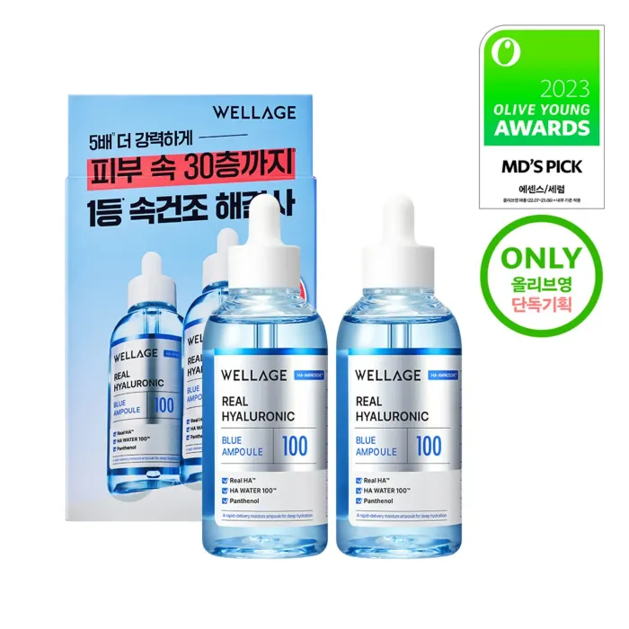 WELLAGE Real Hyaluronic Blue Ampoule 75ml+75ml