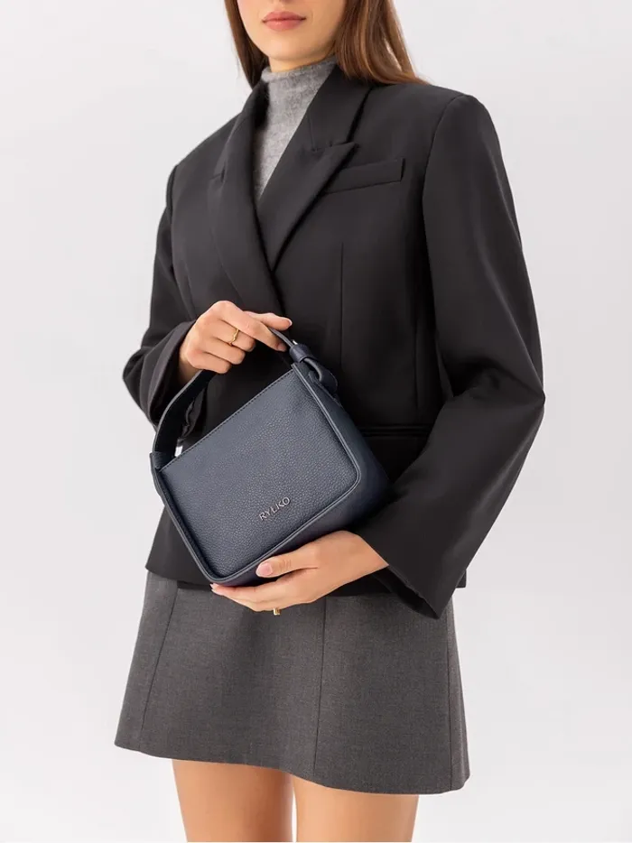 Small Navy Leather Handbag