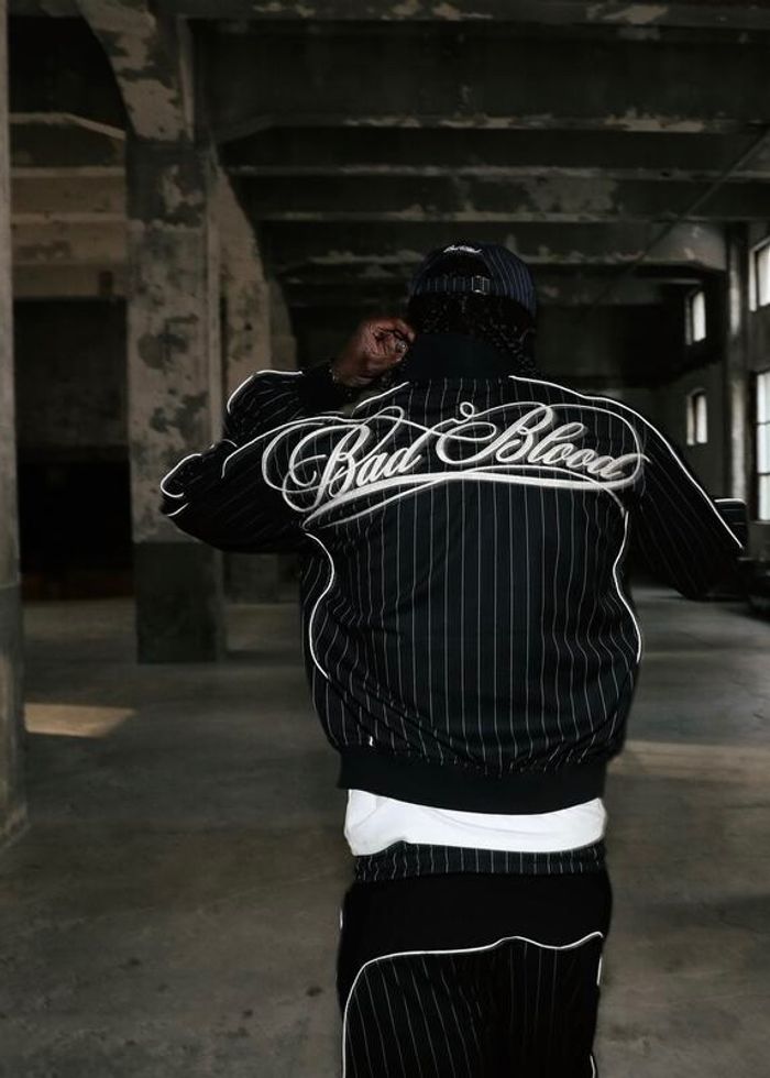 Dark Classic Pinstripe Track Jacket - Black