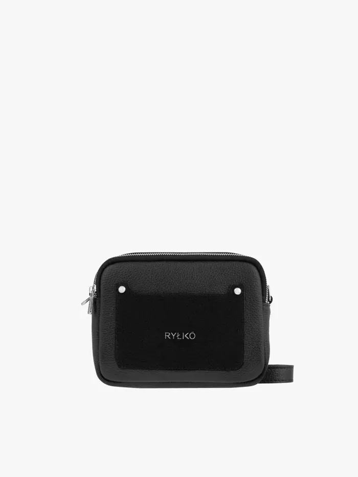 Black leather and velour handbag