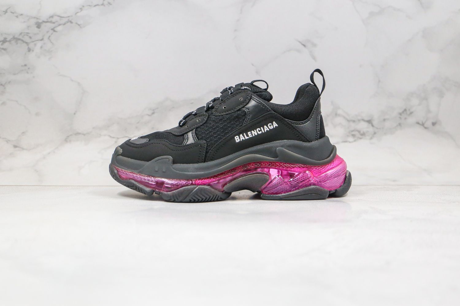 Balenciaga  Fabric Mesh Clear Sole Womens Triple S Sneakers 