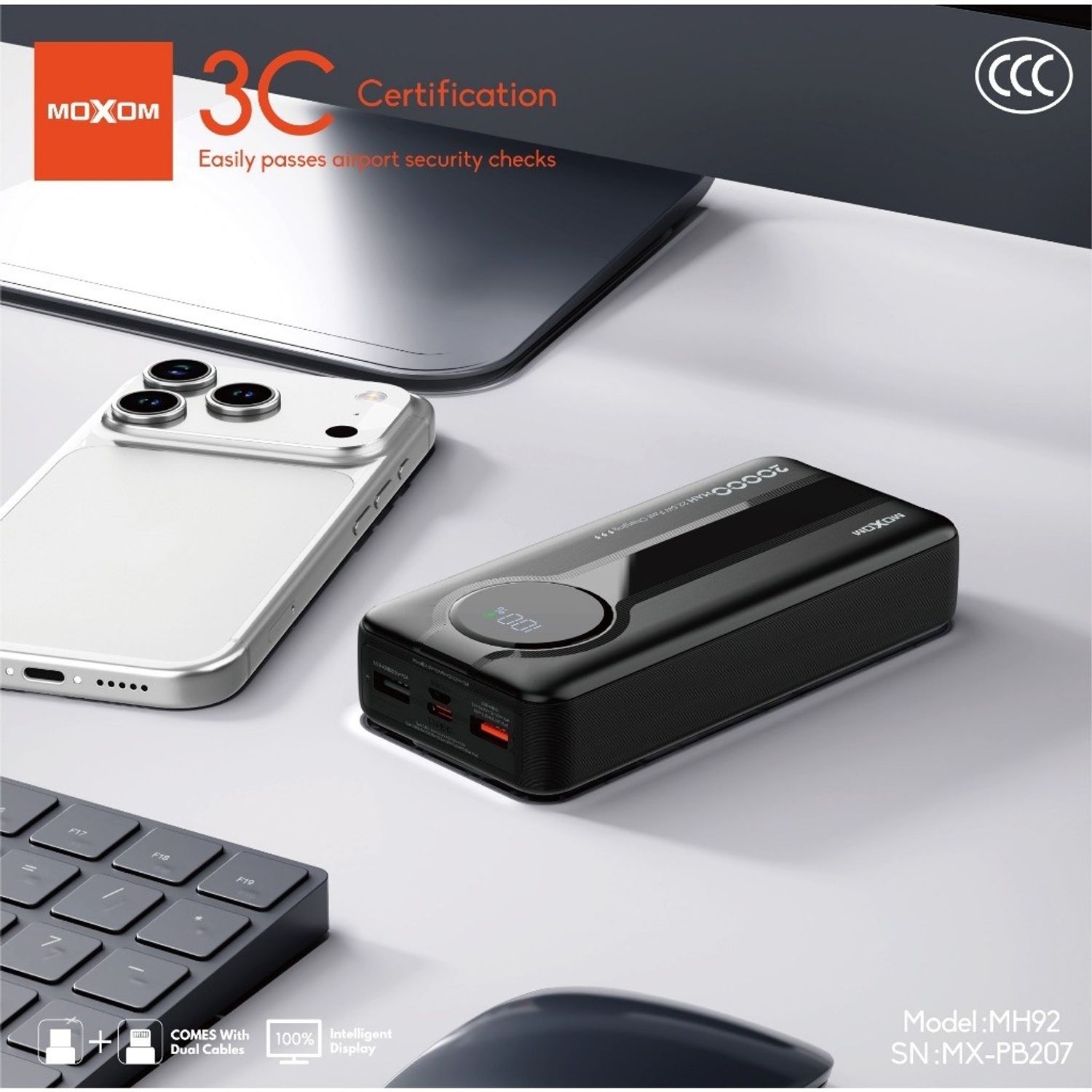 Moxom PB207 LED Дэлгэцтэй Зөөврийн Цэнэглэгч (20000 mAh Power Bank )