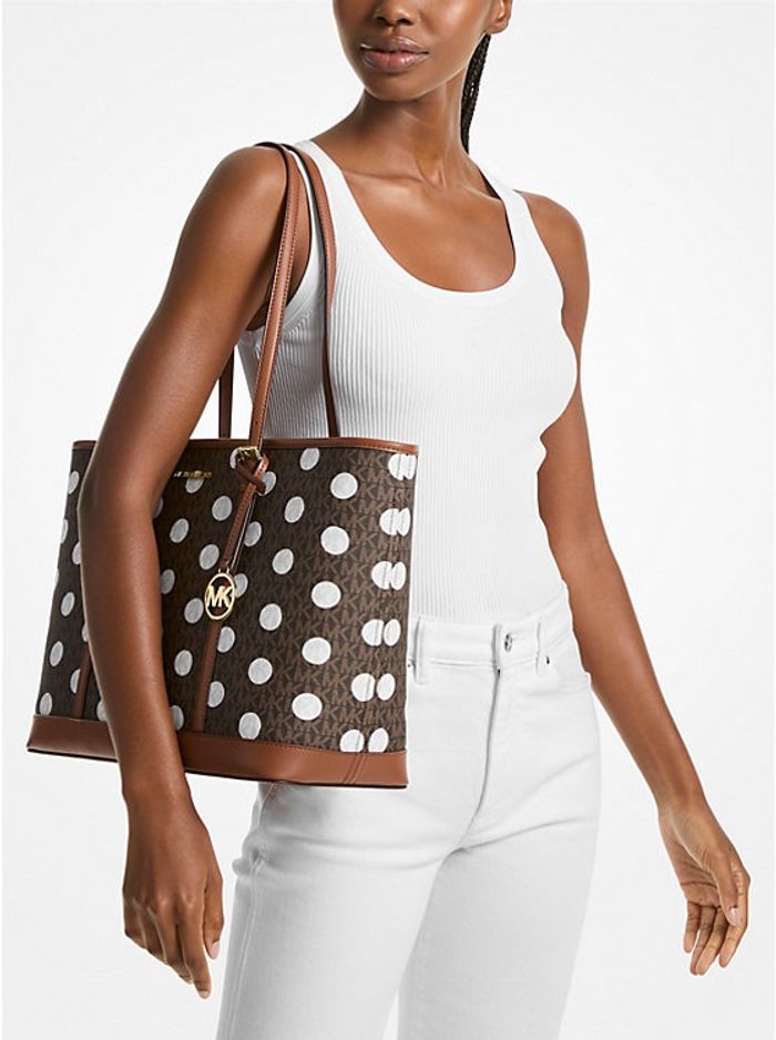 MK tote brown with white circle