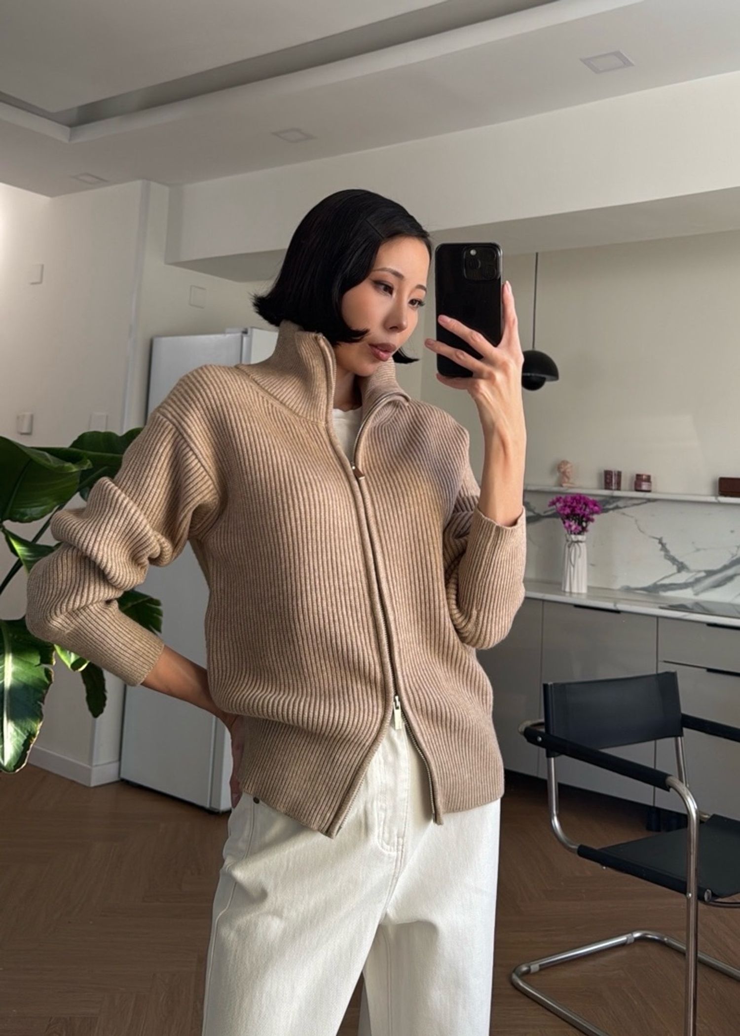 Double Zipper Lapel Sweater