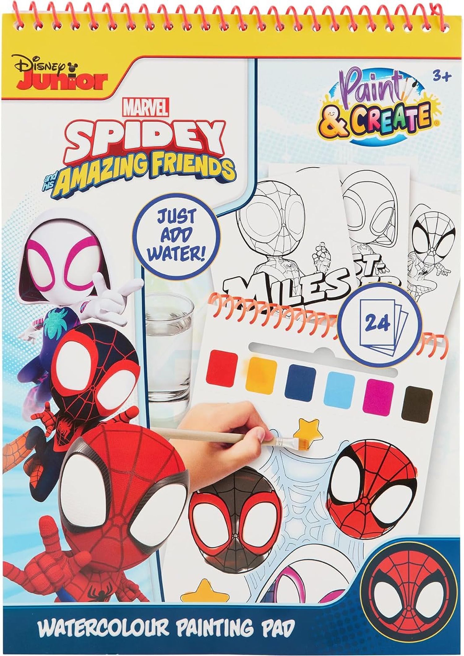 Disney Spidey and His Fantastic Friends – Colouring Book with Water – 24 Aquarello Designs – Brush Included – Just Add Water