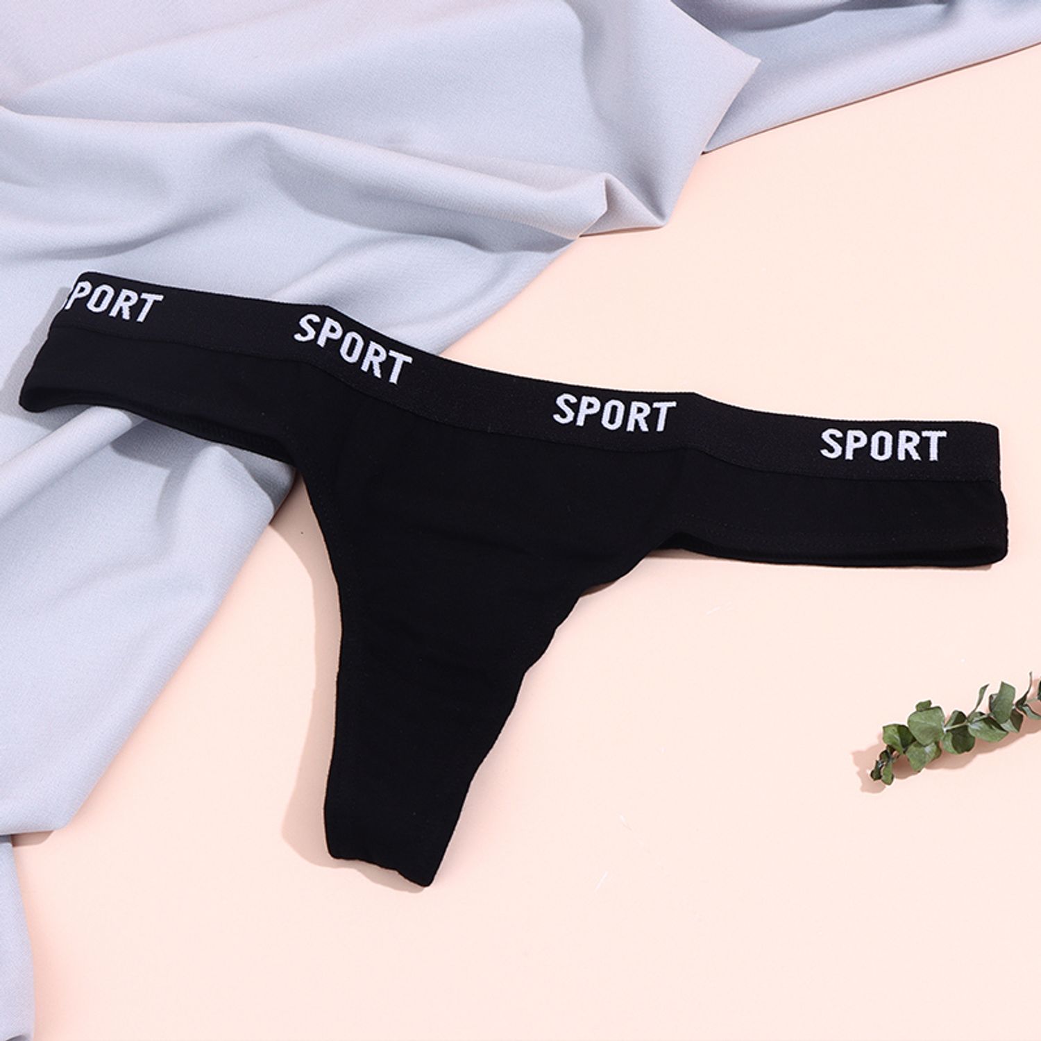 Sports Solid Color Thong for Ladies(Black)(XL)
