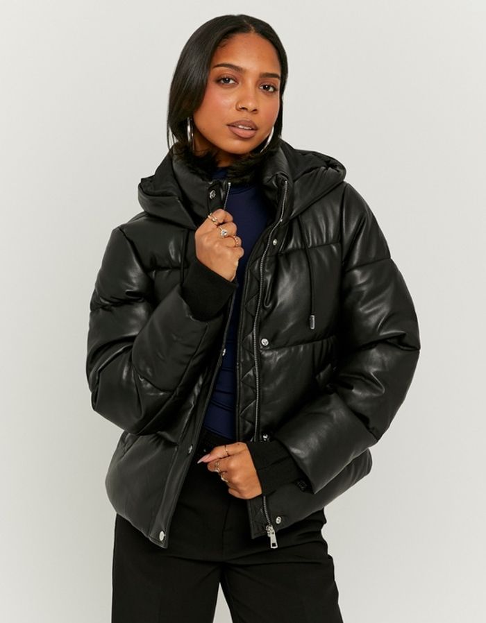  No file chosen Deleted after 24 hours Black Loose Faux Leather Puffer Jacket