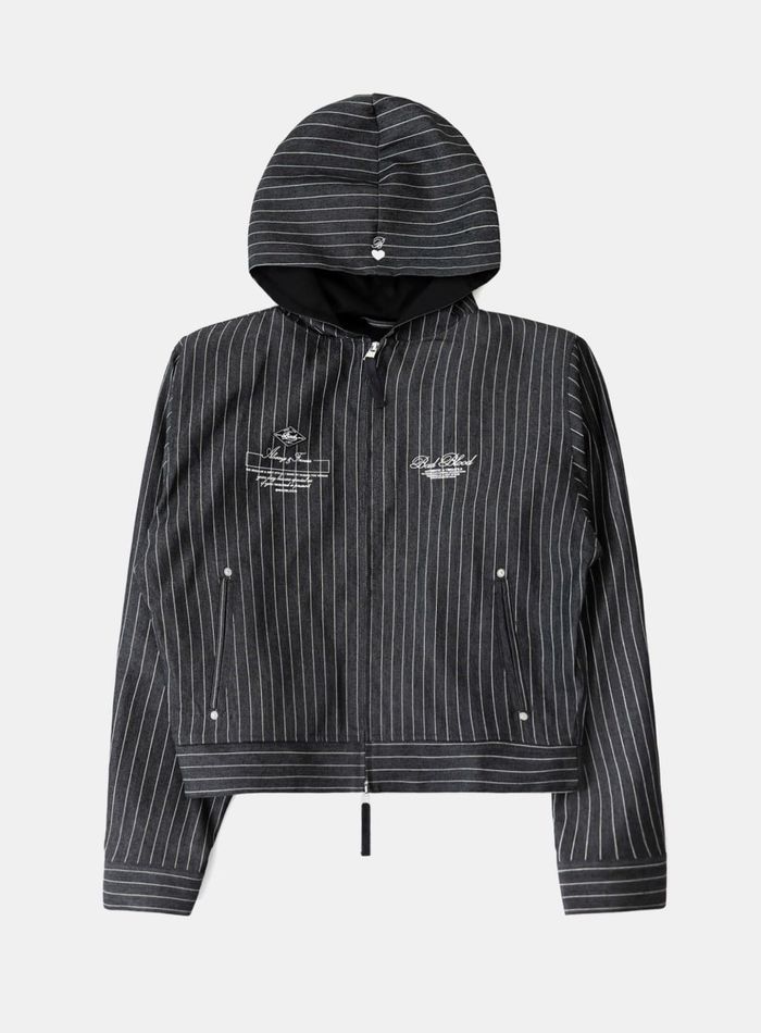 Striped Denim Hoodie - Black