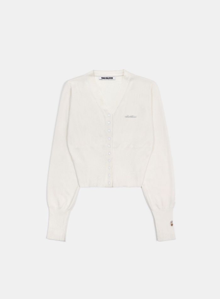  Pure Classic Button Up V-Neck Cardigan - White