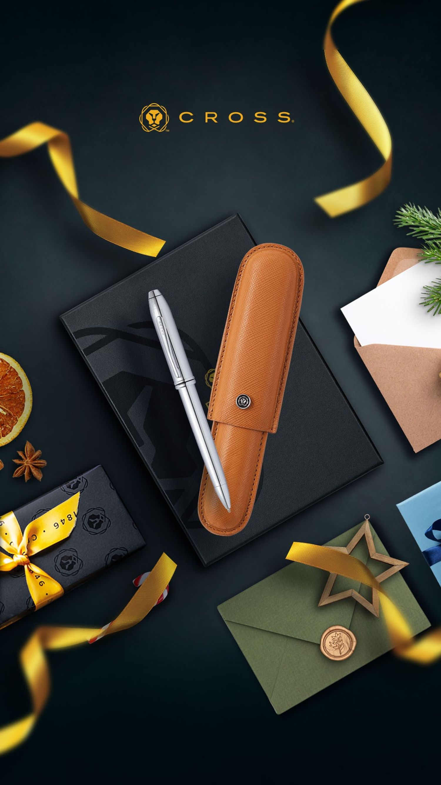 Mocha Leather Cigar Style Single Pen Case Gift Bundle