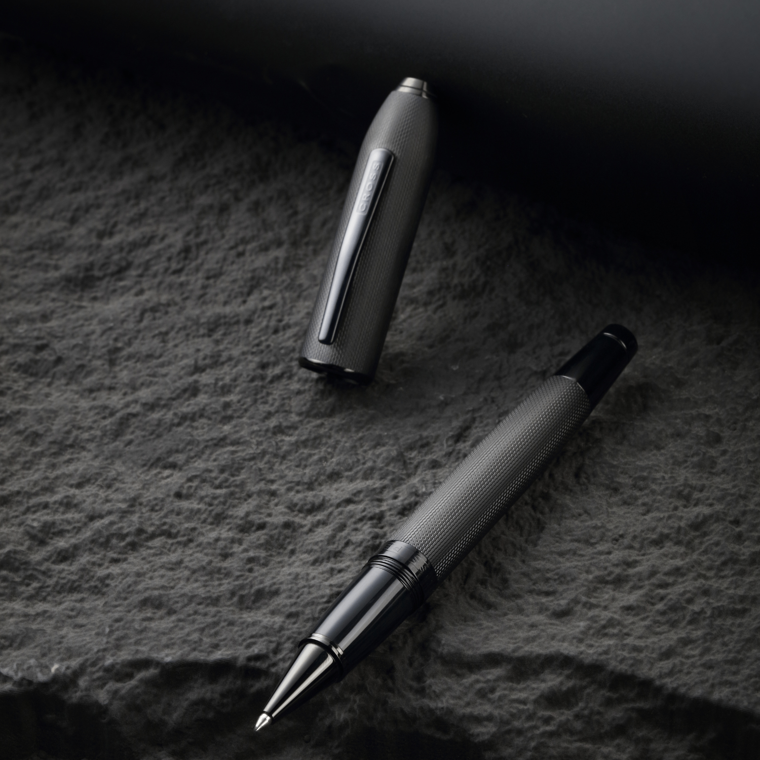 Cross Peerless Polished Black PVD Engraved Diamond Pattern with Black PVD Appointments and Swarovski Crystal Selectip®® Rollerball Pen