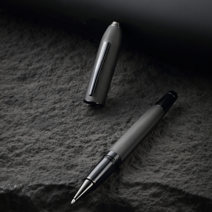 Cross Peerless Polished Black PVD Engraved Diamond Pattern with Black PVD Appointments and Swarovski Crystal Selectip®® Rollerball Pen