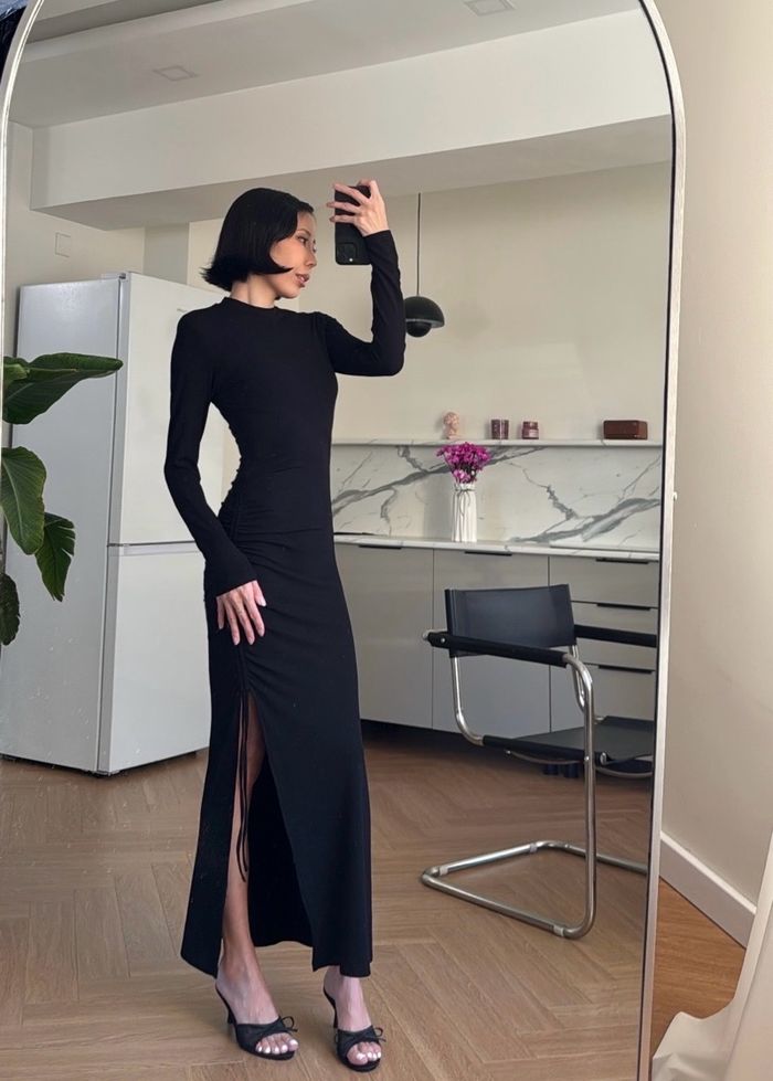 Pleated Slit Long Dress