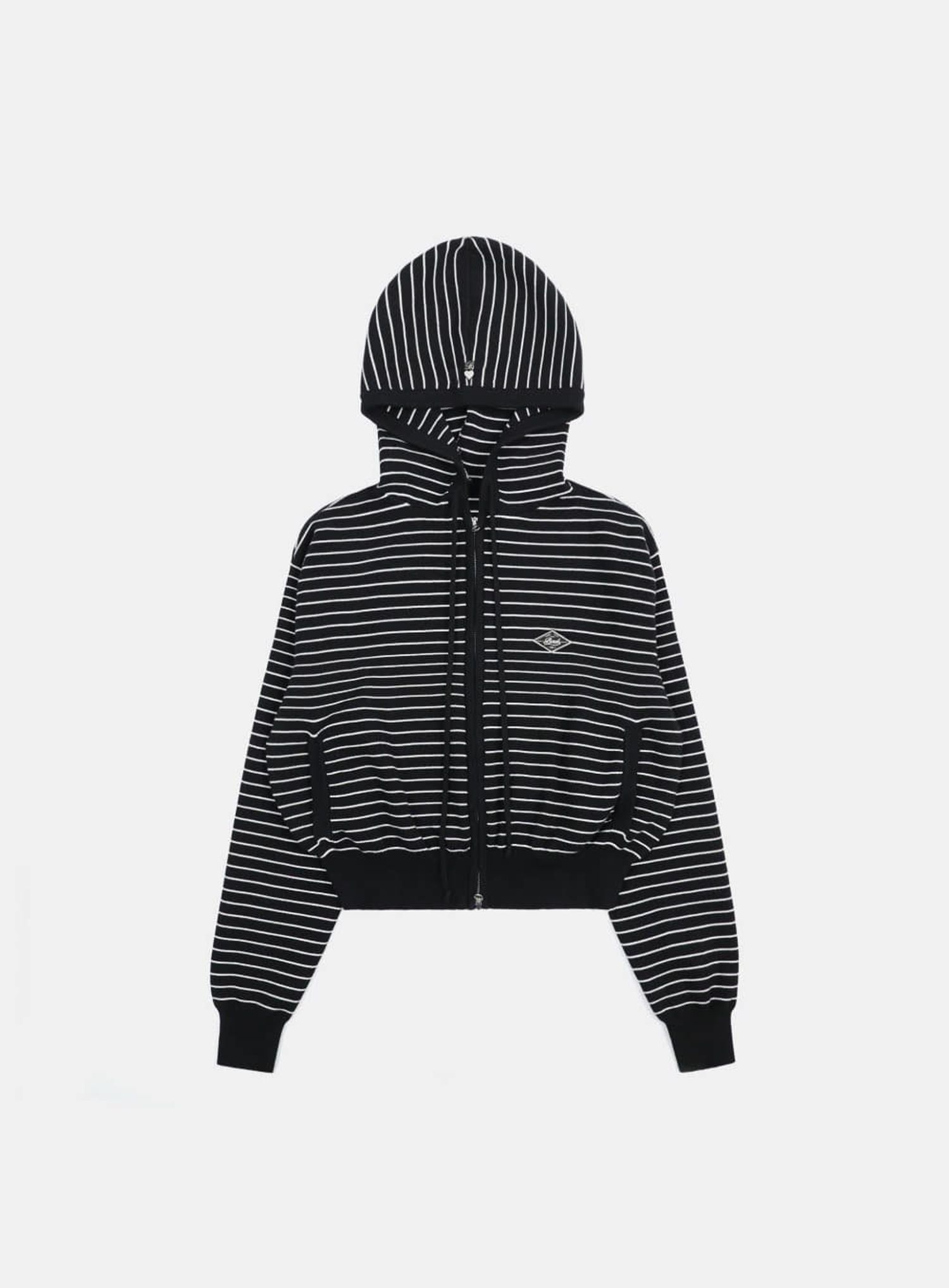 Beyond Soft Knit Hood Zip-up - Striped Black