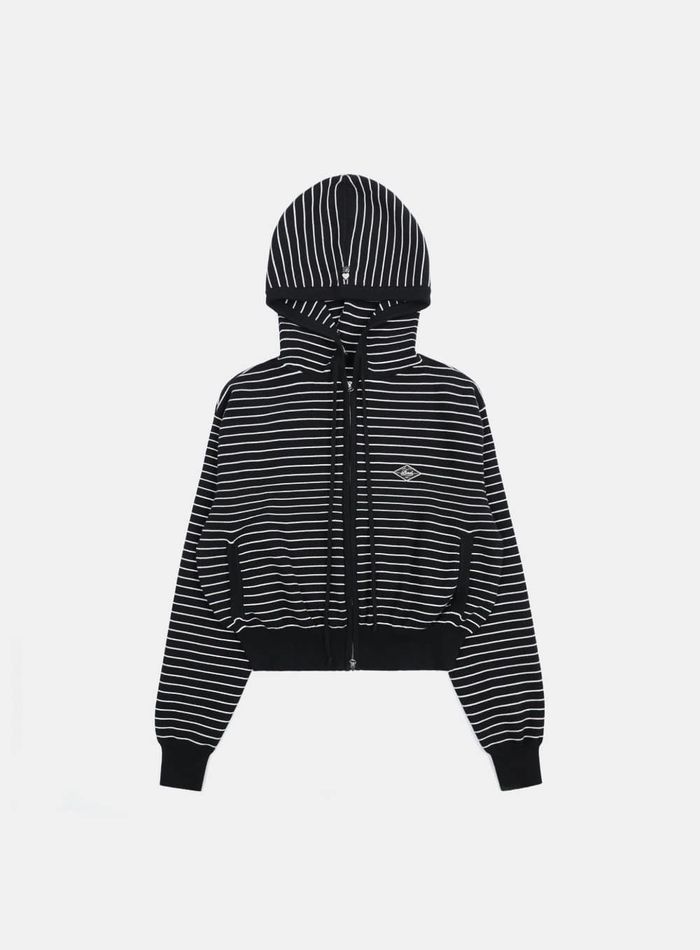 Beyond Soft Knit Hood Zip-up - Striped Black