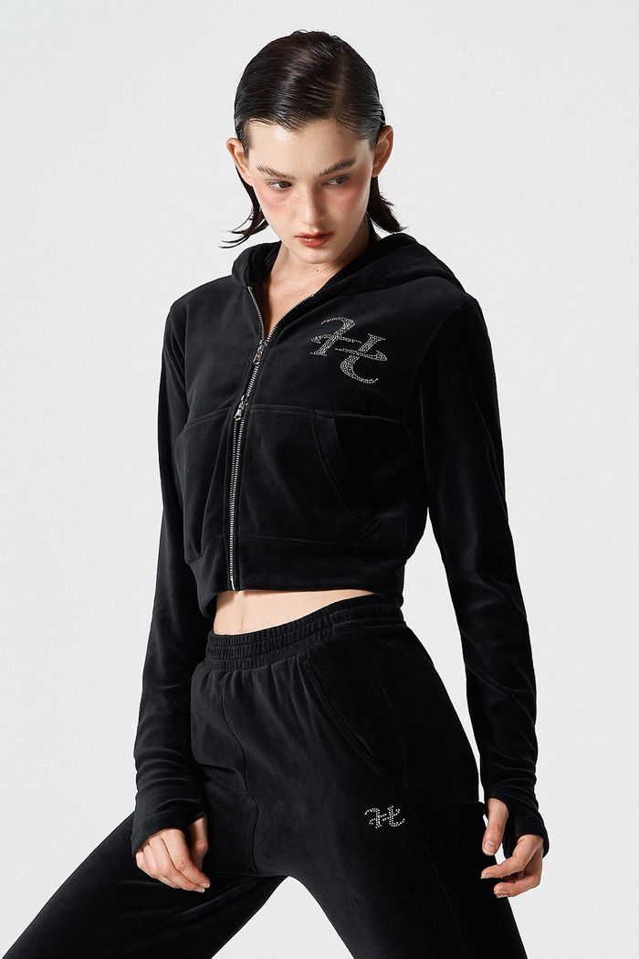 Velour Crop Hoodie Zip-up