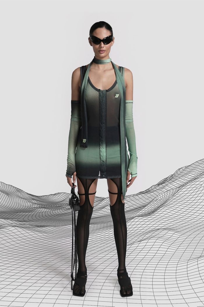 Halo Sleeveless Dress with Warmer & Scarf - Green