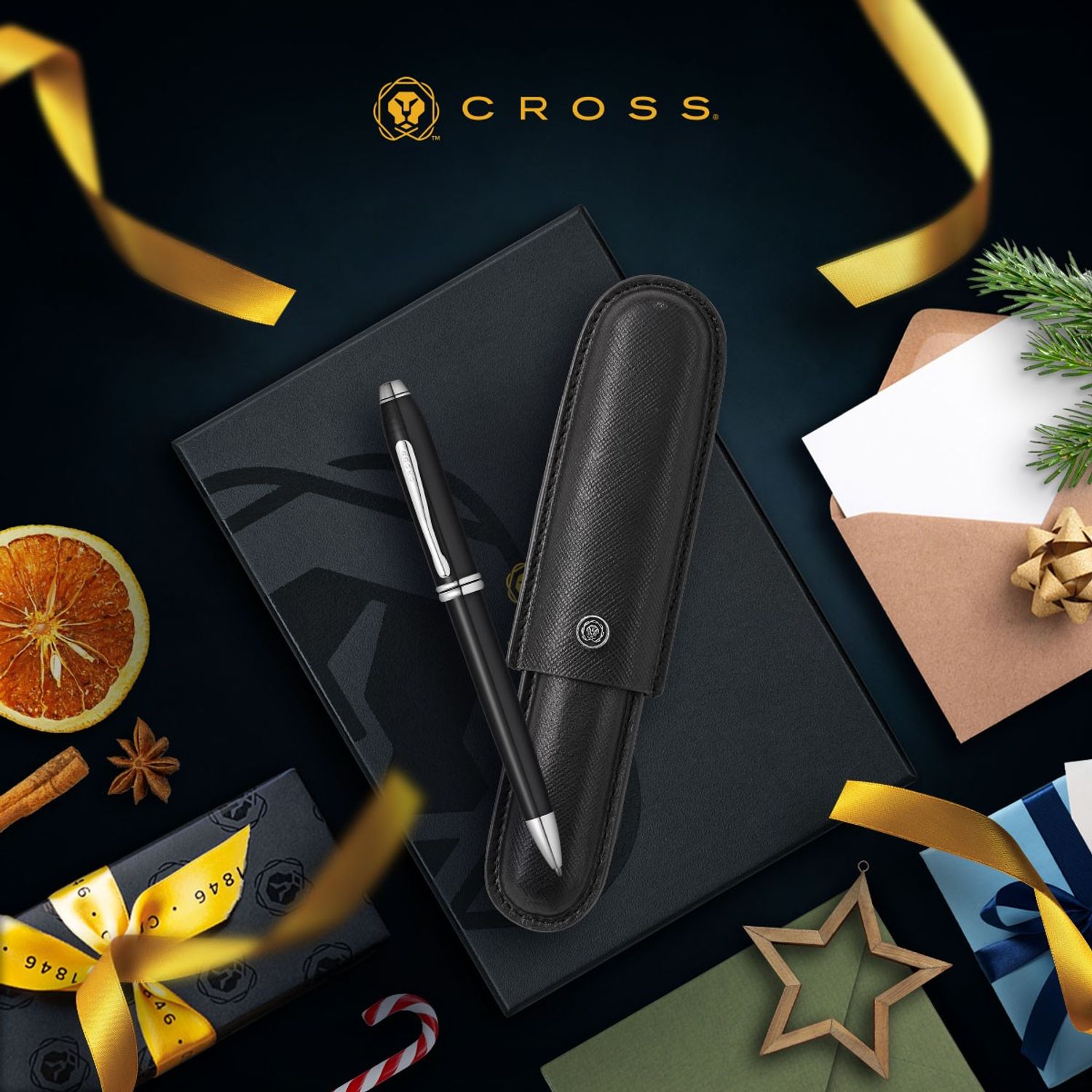 Classic Black Leather Cigar Style Single Pen Case Gift Bundle