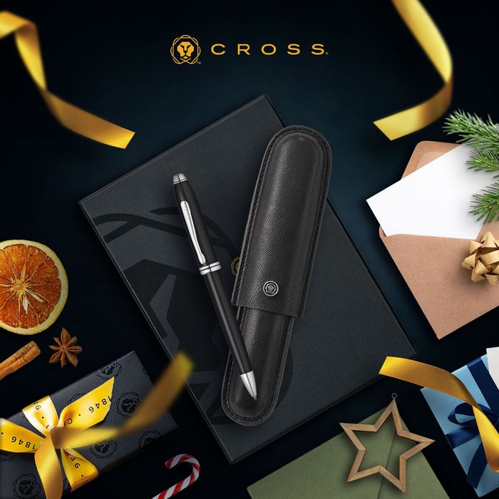 Classic Black Leather Cigar Style Single Pen Case Gift Bundle