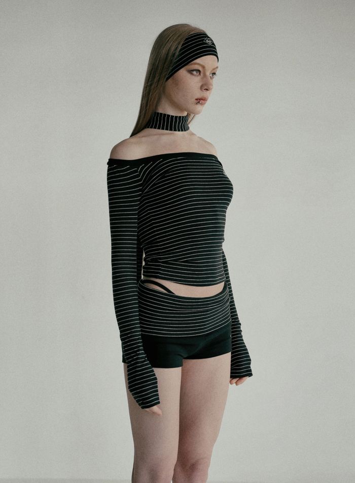 Beyond Soft Off-Shoulder Top - Stripe Black